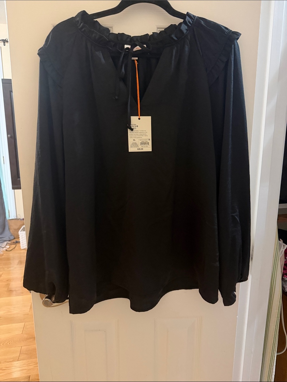 Black Long-Sleeve women’s Shirt with Ruffle Collar